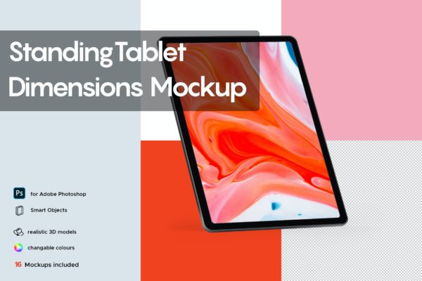 站立式iPad平板电脑屏幕展示样机 Standing Tablet Dimensions Mockup