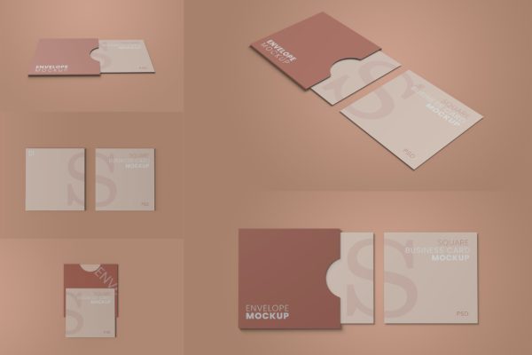 方形尺寸卡片&卡套设计样机v1 Square Envelope Mockup Vol 01