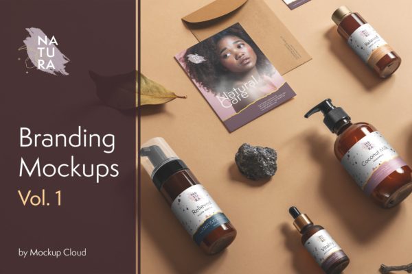 秋季元素化妆品品牌VI设计样机套装v1 Natura – Cosmetics Branding Mockups Vol. 1