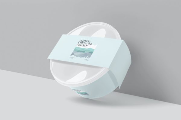 圆形塑料盒腰封纸套样机psd模板 Round Plastic Box Sleeve Mockups