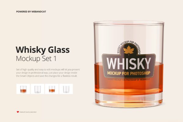 威士忌玻璃酒杯标签设计样机Whiskey Glass Mockup