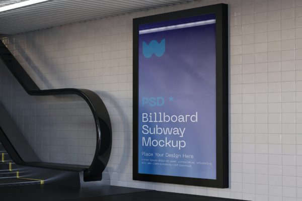 地铁站灯箱广告样机素材 Advertisement in Subway Station Mockup
