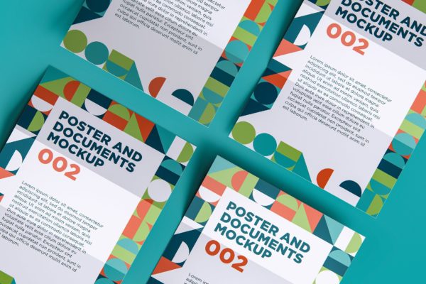 等距视图海报&纸张文件展示样机002 Poster And Documents Mockup 002