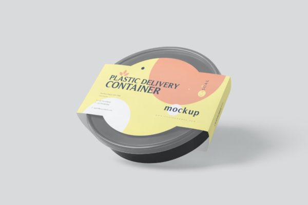 圆形外卖盒标签样机psd模板 Round Takeaway Box Label Mockups