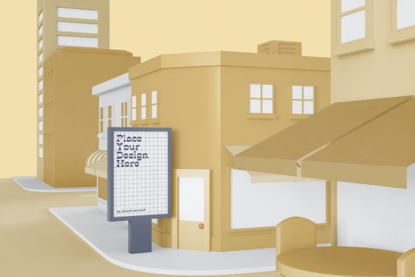 3D场景购物商店广告牌样机 Shop with Billboard Mockup