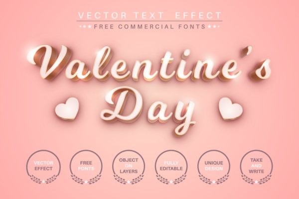 情人节文字效果字体样式矢量素材 Valentine’s day – editable text effect font style