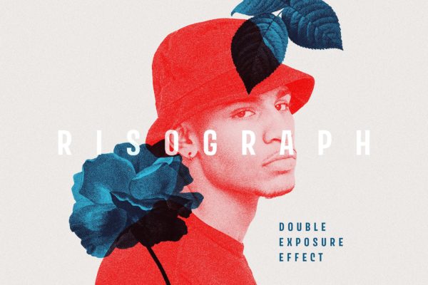 复古半色调躁点纹理图层样式 Risograph Double Exposure Effect