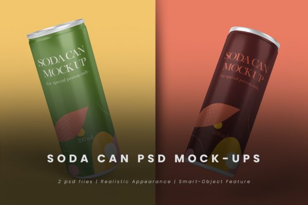 苏打水易拉罐包装设计PSD样机 Soda Can PSD Mock-Up
