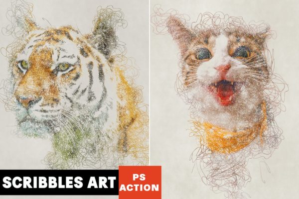 涂鸦艺术彩铅线圈效果Photoshop动作 Scribbles Art Photoshop Action