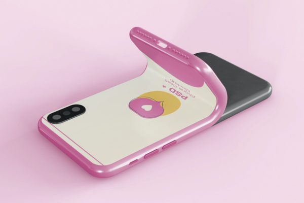 折弯效果苹果手机壳图案设计样机 Mobile Phone Case Mockup