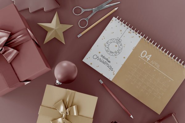 假期装饰元素活页日历设计样机模板 Calendar Holiday Mockup
