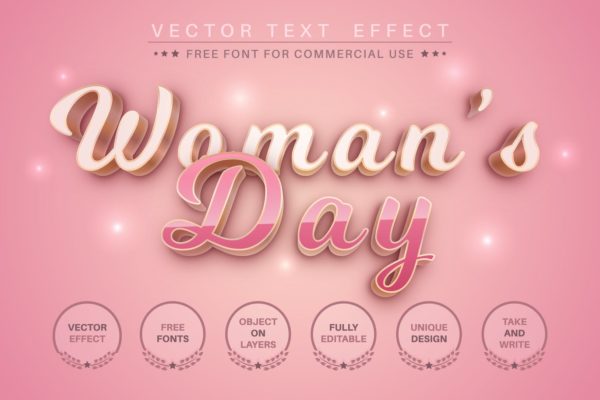 妇女节矢量AI文字效果字体样式素材 Woman’s day – editable text effect for illustrator