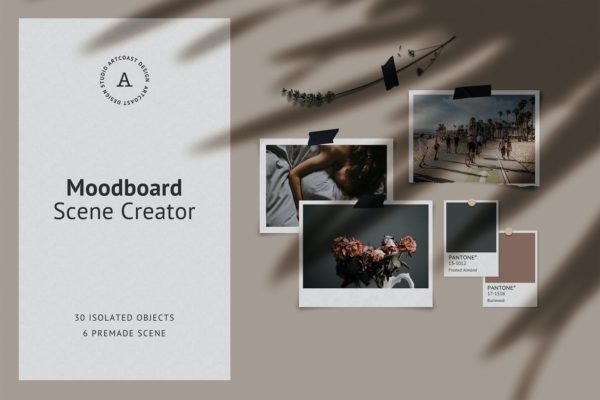 阴影情绪板场景摄影照片展示样机psd模板 Moodboard Scene Creator