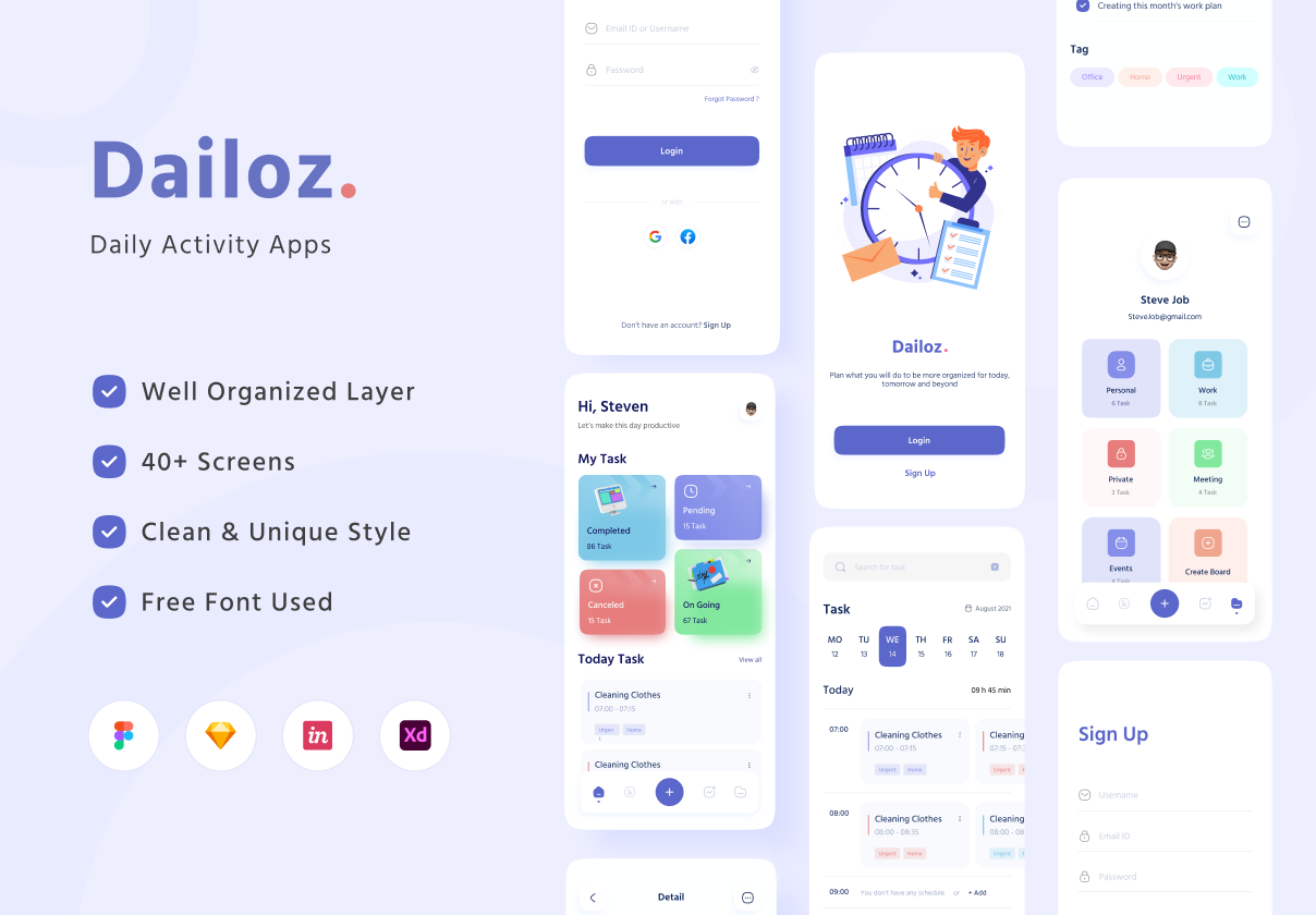 Dailoz – Daily Activity Apps UI KIT