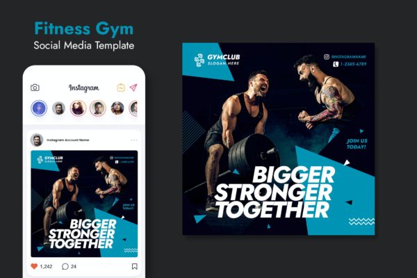 健身房健身广告Instagram社交媒体模板v2 Gym Fitness Social Media Template