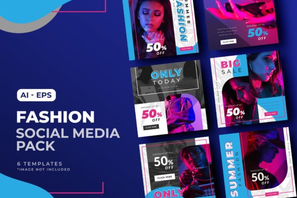 时尚品牌促销社交媒体帖子设计模板v4 Fashion Social Media Post Template