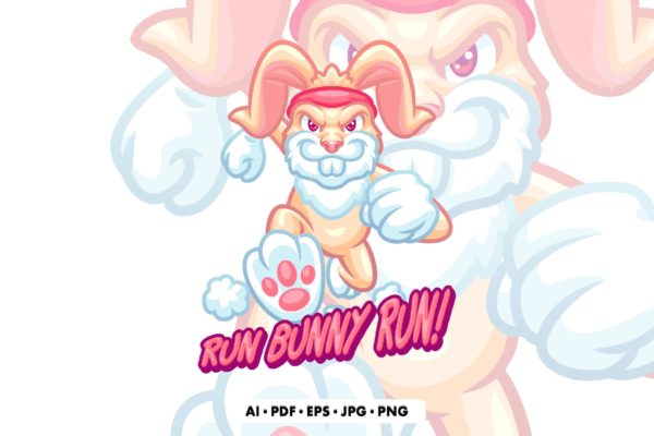 奔跑的兔子动物插画矢量素材 Running Bunny Illustration