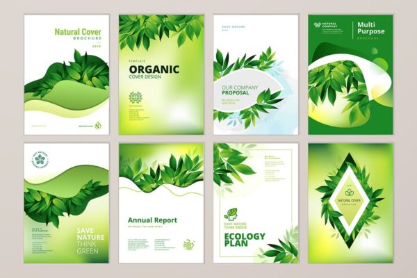绿色自然主题年度报告宣传册封面设计模板v3 Brochure cover design and annual report templates