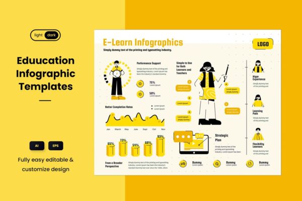 学习教育信息图表元素数据可视化设计矢量模板v1 Infographic Chart Elements for Education
