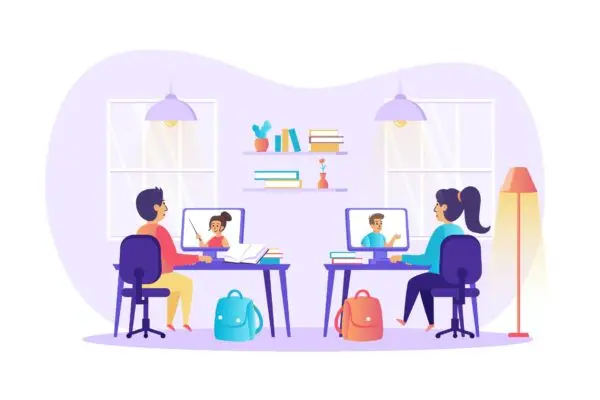 远程学习和在线教育场景UI插画矢量图素材 Distant Learning and Online Education Scene