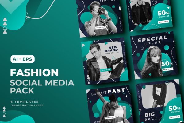 时尚品牌促销社交媒体帖子设计模板v5 Fashion Social Media Post Template