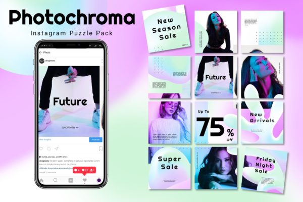 全息渐变时尚设计Instagram拼图模板套装v2 Photochroma – Instagram Puzzle Pack