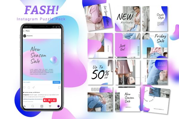 全息渐变时尚设计Instagram拼图模板套装v3 Fash! – Instagram Puzzle Pack