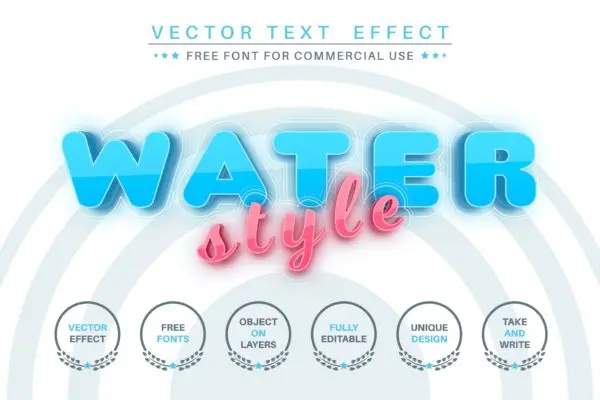 蓝色水状文字效果字体样式矢量素材 Blue water – editable text effect,  font style