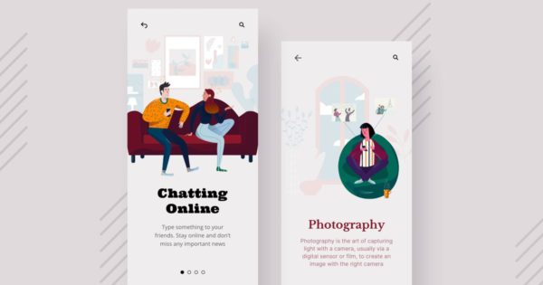 摄影主题APP用户界面设计矢量插画素材 Photography Mobile Interface Illustrations