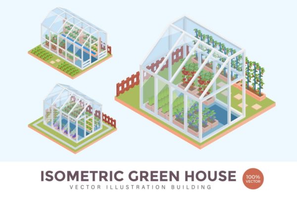 温室建筑主题矢量等距概念插画 Isometric Green House Vector Building Illustration