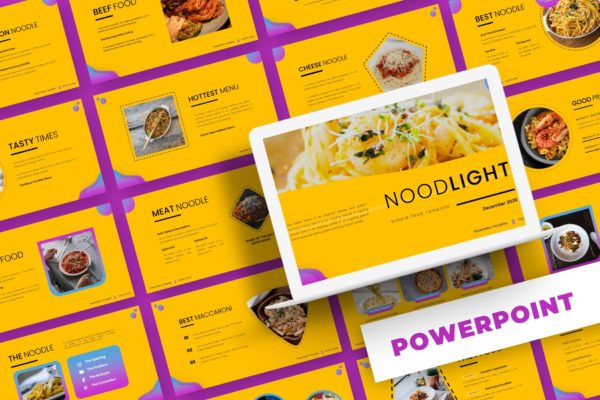 特色美食介绍PPT幻灯片模板素材 Noodlight – Powerpoint Template