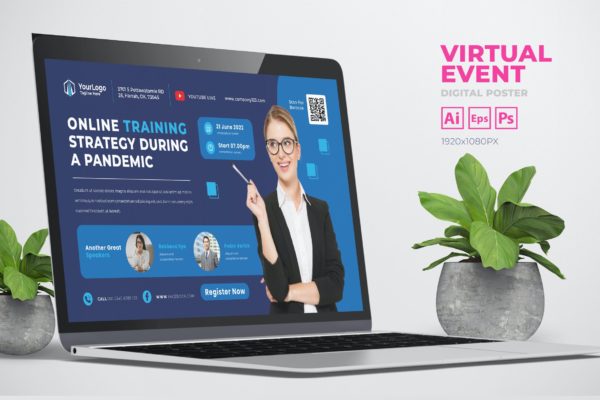 在线培训策略商业活动数字海报传单设计模板v25 Business Virtual Event Digital Poster Flyer