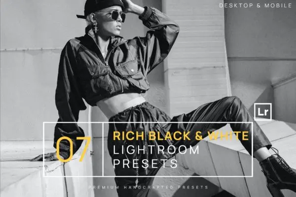 7款丰富黑白色调照片滤镜Lightroom预设 7 Rich Black & White BW Lightroom Presets + Mobile