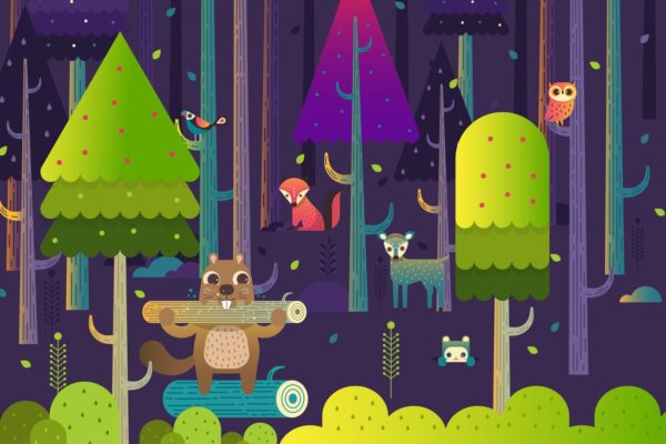 森林土拨鼠可爱动物角色矢量图素材 Forest Woodchuck With Cute Animal Characters