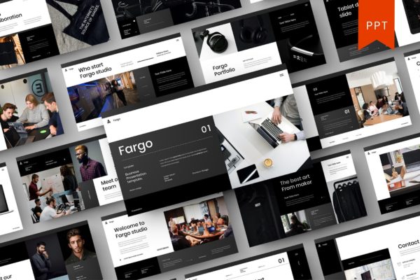 黑白极简风格企业适用的Powerpoint模板下载 Fargo – Business PowerPoint Template