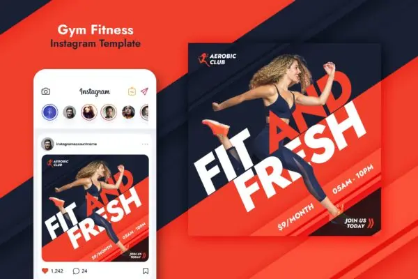 健身房健身广告设计Instagram社交模板v3 Gym Fitness Instagram Template