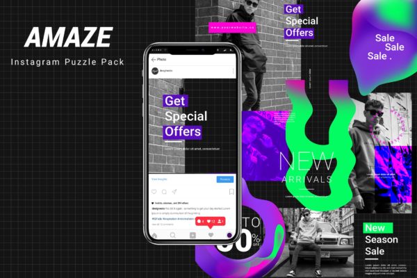 全息渐变时尚设计Instagram拼图模板套装v10 Amaze – Instagram Puzzle Pack