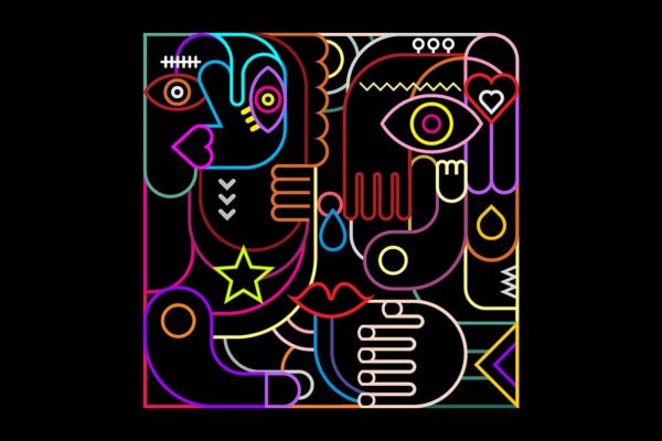 抽象几何艺术霓虹灯颜色矢量插画 Neon colors on a black Abstract Art vector artwork