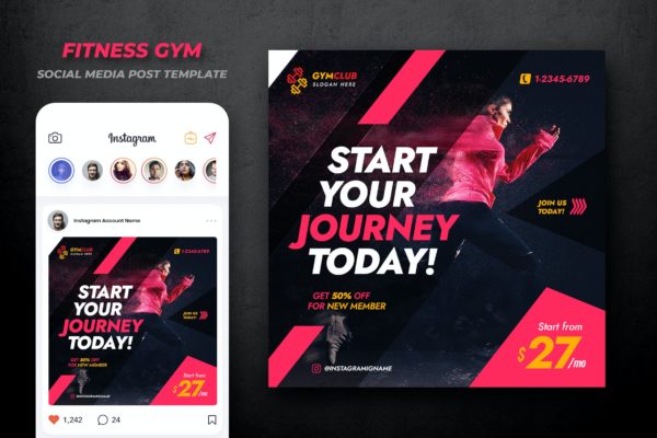 健身房健身广告Instagram社交媒体模板v10 Gym Fitness Social Media Template
