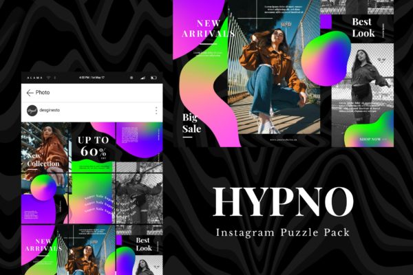 全息渐变时尚设计Instagram拼图模板套装v4 Hypno – Instagram Puzzle Pack