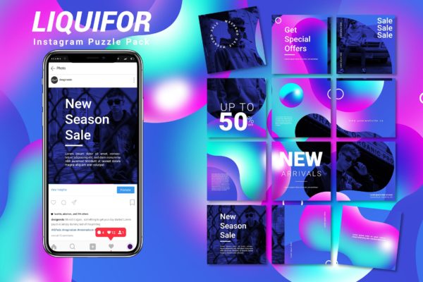 全息渐变时尚设计Instagram拼图模板套装v8 Liquifor – Instagram Puzzle Pack