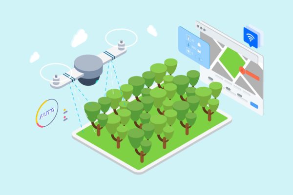 物联网无人机灌溉主题2.5D等距插画矢量素材 IOT Drone Watering Isometric Illustration – TU