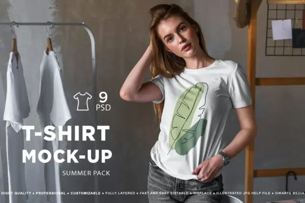 夏季清凉短袖T恤服饰演示样机 T-Shirt Mock-Up Summer Pack