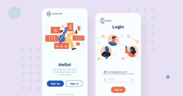 注册登录主题APP用户界面设计矢量插画素材 Login Mobile Interface Illustrations