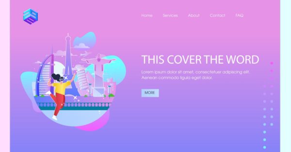 VR世界旅行主题着陆页插画模板 VR FOR TRAVELLING Illustration – FV