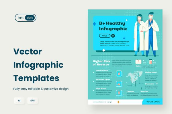 医疗保健信息图表元素矢量设计模板  Infographic Chart Elements for Healthcare