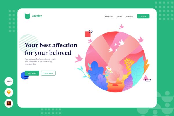 牵手主题网页头部插画设计素材 Affection – Website Header – Illustration