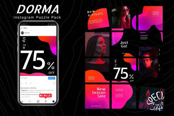 全息渐变时尚设计Instagram拼图模板套装v7 Dorma – Instagram Puzzle Pack