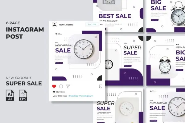 Instagram信息流社交贴图设计模板v47 Instagram Feed Template vol. 47