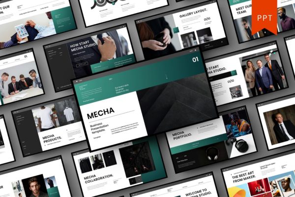 绿色商务活动介绍PowerPoint模板 Mecha – Business PowerPoint Template